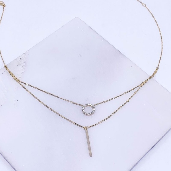 Southern Seoul Jewelry - 🟠3/$25 Layered CZ Stone Round Pendant & bar